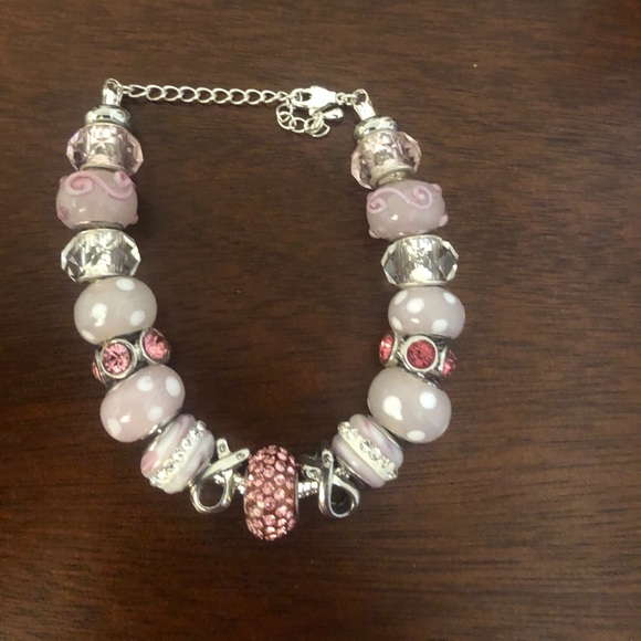 Pink and White Breast Cancer Awareness Bracelet - Picture 2 of 4